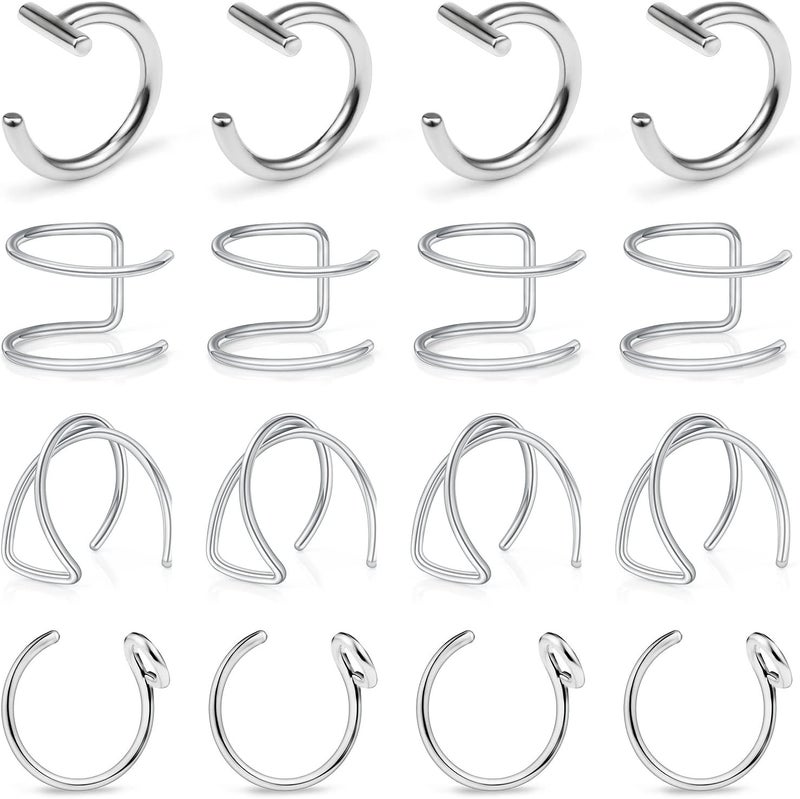 Ftovosyo Fake Lip Rings T Shaped Stainless Steel Gothic Clip on Non Piercing Nose Ring Double Cartilage Helix Earrings Ear Cuff for Women Men - Image 1